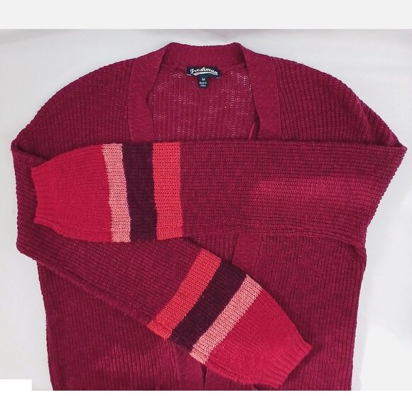 ❤️5/$15💚Freshman Dark Red Burgundy Open Front Varsity Knit Cardigan EUC - Picture 3 of 5